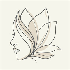 Minimalist Beauty Salon Logo with Flower or Face Line Art
