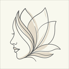 Minimalist Beauty Salon Logo with Flower or Face Line Art