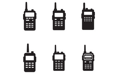 Set of walkie talkie icons in flat style showcasing different communication devices for security and emergency services or outdoor adventures for vector design