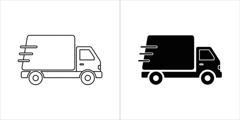 Delivery truck icon in outline and solid black