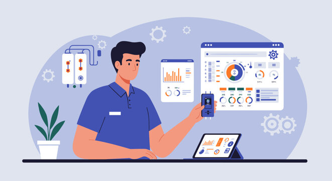Digital dashboard and data visualization in modern workspace - Powered by Adobe