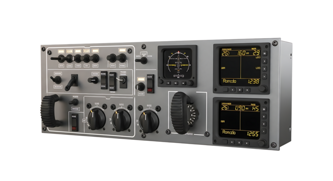 Professional Aircraft Flight Simulator Instrument Panel with Digital Displays and Control Knobs