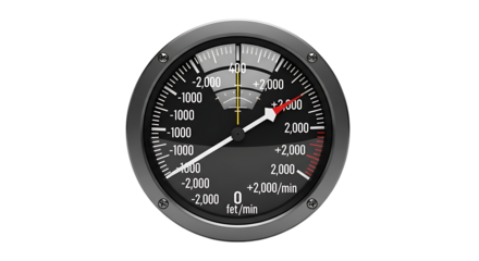 Aircraft Attitude Indicator Instrument with Black Dial and White Markings for Flight Navigation