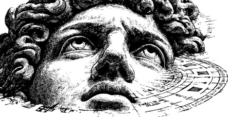 Engraved composition of antique relief fragment featuring expression and detail for art design