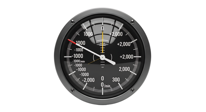 Aircraft Attitude Indicator Instrument with Black Frame in White Background