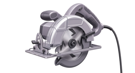 Silver Circular Saw Power Tool with Black Cord for Construction and Carpentry Projects