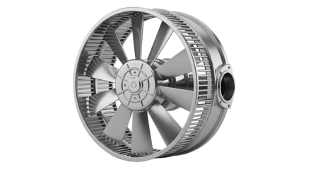 Industrial Jet Engine Turbine with Silver Metal Blades and Circular Housing