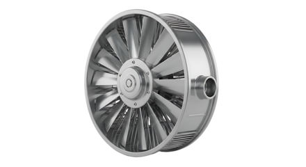 Metal turbine wheel with polished finish isolated on white background