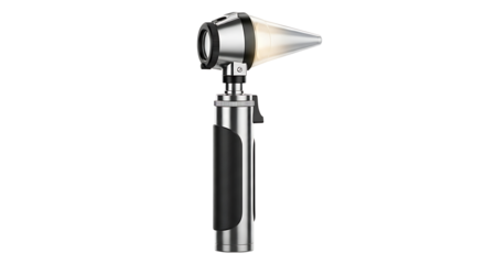Dental curing light with sleek metallic design and black handle in bright studio setting for dental care professionals