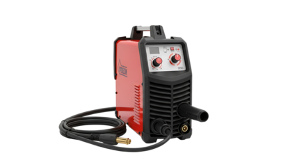 Red Welding Machine with Digital Controls and Cables for Industrial Metalwork