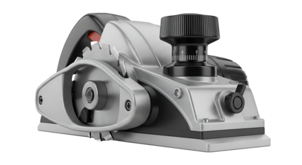 Silver Circular Saw with Black Adjustment Knob and Safety Guard on White Background