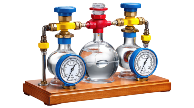 Precision Pressure Instruments: Captivating close-up of intricate pressure gauges and valves, meticulously engineered to measure and control fluid dynamics.