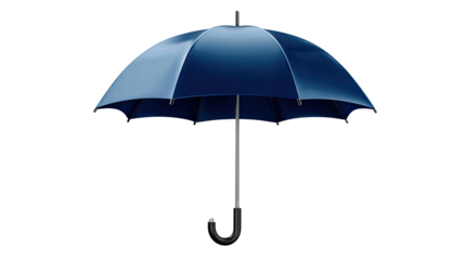 Classic Navy Blue Umbrella: A detailed shot of an opened navy blue umbrella, showcasing its elegant design. The umbrella is a symbol of protection against the rain and the elements. 