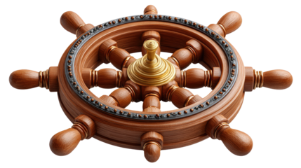 Nautical Navigation: A detailed, wooden ship's wheel, embodying the spirit of maritime exploration and navigation.