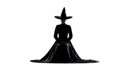 Shadow of Enchantment: A solitary figure, cloaked in black attire and a pointed hat, embodies an aura of mystery and magic, creating an enigmatic silhouette.