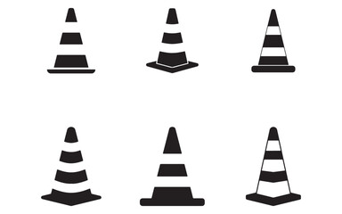 Traffic Cone Collection Black and White Vector Illustration Signifying Road Safety and Construction Zones requiring Attention and Awareness