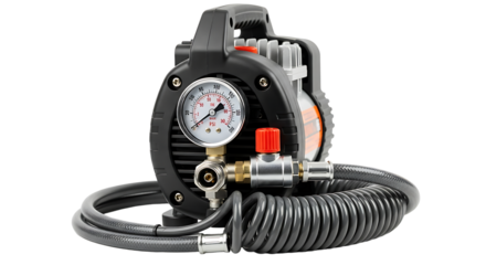 Black Portable Air Compressor Pump with Pressure Gauge and Hose for Automotive Use