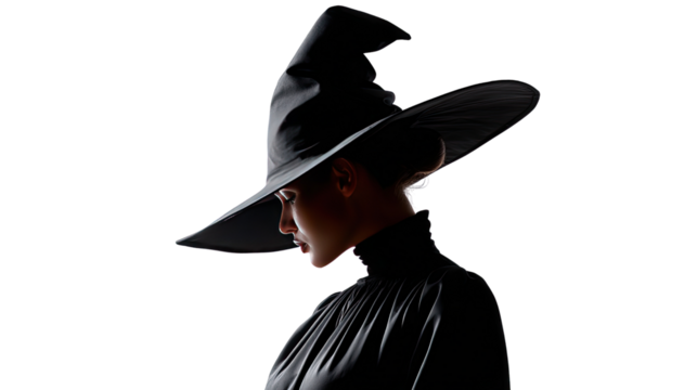 Mysterious Silhouette: A woman, her face obscured, is veiled beneath an iconic, wide-brimmed hat, evoking a sense of enigma and fantasy.