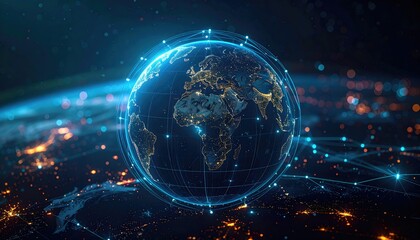 Obraz premium Global Digital Network Connecting Earth Technology and Data.
