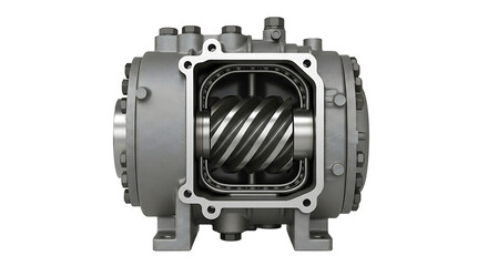 Mechanical Gearbox with Visible Spiral Gear in Industrial Style