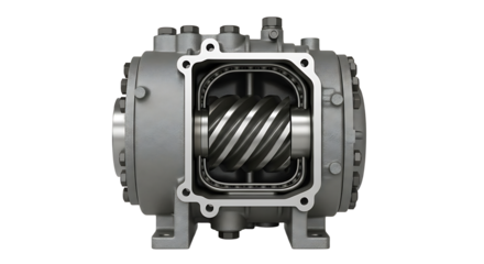 Mechanical Gearbox with Visible Spiral Gear in Industrial Style