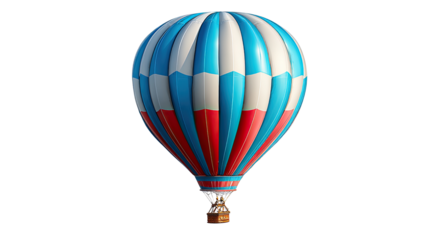 Soaring High: A Vibrant Hot Air Balloon: A hot air balloon ascends against the vast sky, painted with dynamic stripes of red, white, and blue, suggesting adventure and freedom.