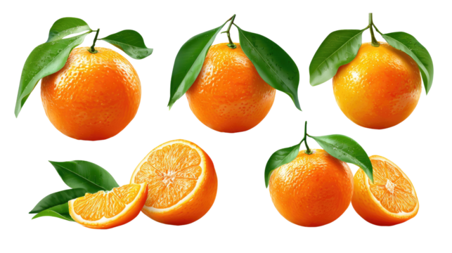 Citrus Burst: A vibrant arrangement of ripe oranges, showcasing their juicy segments and verdant leaves, offering a refreshing burst of color and a promise of zesty flavor.