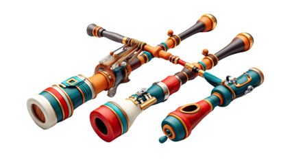 Navigating Vision: An artistic composition showcases a set of unique, antique telescopes against a serene backdrop, celebrating vision and discovery.