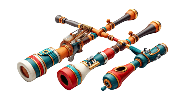 Navigating Vision: An artistic composition showcases a set of unique, antique telescopes against a serene backdrop, celebrating vision and discovery.