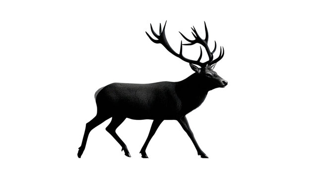 Majestic Deer Silhouette: A striking silhouette of a powerful stag with impressive antlers, exuding strength and wilderness against a stark backdrop.