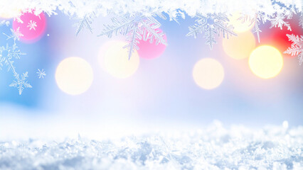 Christmas background with snowflakes and bokeh lights. Winter background