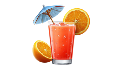 Tropical Elixir: A vibrant cocktail, garnished with a slice of fresh orange and a tiny parasol, is a refreshing escape, ideal for the sun-kissed season, promising a delightful sensory experience.