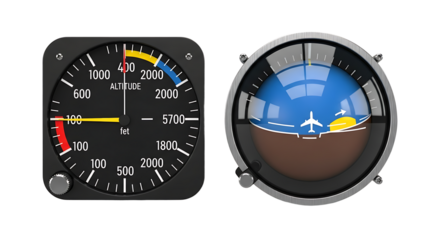 Aircraft Altimeter and Attitude Indicator Instruments for Flight Cockpit