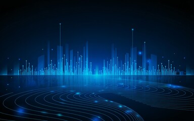 visualizing sound waves and digital blue lights