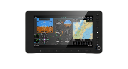 Aviation Flight Simulator Display with Instruments and GPS Navigation Screen