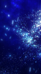 Fototapeta premium Abstract glowing blue light burst with scattered particles and cosmic energy on a dark background