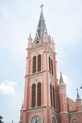Obraz premium Tan Dinh Catholic Church, pink gothic church in the city of Ho Chi Minh, Vietnam