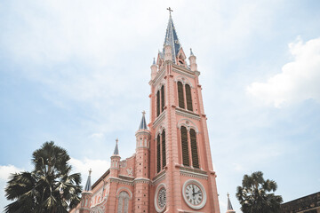 Obraz premium Tan Dinh Catholic Church, pink gothic church in the city of Ho Chi Minh, Vietnam