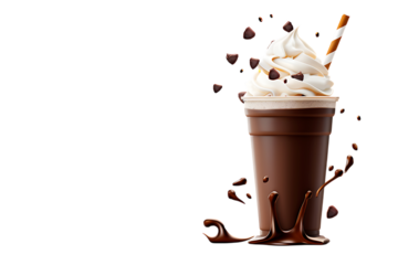 Indulge in decadent chocolate milkshake perfection, topped with creamy whipped cream and rich chocolate chunks, a treat for all senses.