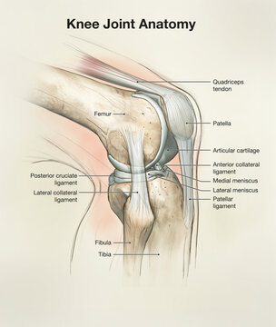Knee Joint Anatomy. Side View. Illustration. Labeled