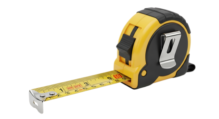 Yellow and Black Tape Measure with Steel Blade on White Background