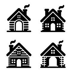 Set of various cabin and house icons with chimney