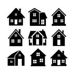 Collection of house icons in silhouette