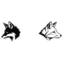 Obraz premium Collection of two stylized fox head vector illustrations. Wild animal profile graphics for use as a logo, emblem, or team mascot design element
