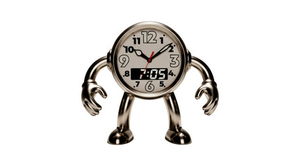 Novelty clock with arms and legs isolated on transparent background