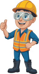 Construction Worker in Safety Gear Giving Thumbs Up Illustration