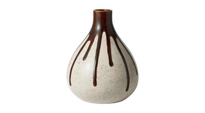 Elegant ceramic vase with a unique drip glaze design, isolated on transparent background, showcasing craftsmanship and artistic expression in home decor
