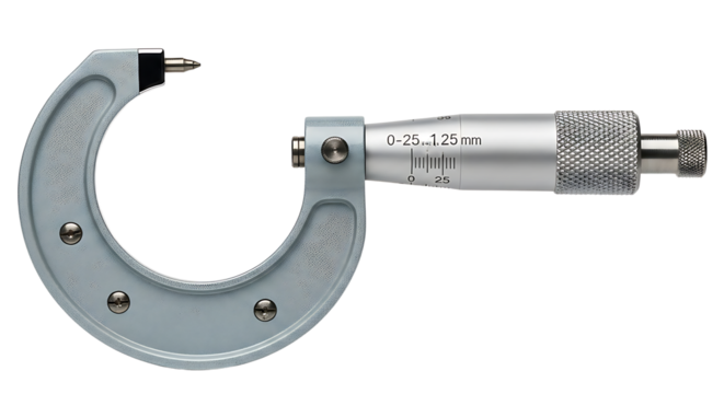 Precision Micrometer Caliper in Silver Metal with Measurement Scale for Engineering and Manufacturing
