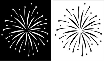 Obraz premium Silhouette Fireworks vector icon. Black and White firework with Star . Design for New Year, holiday greetings and party invitations