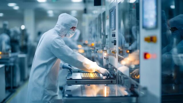 空のウェーハカセットを洗浄装置に挿入する作業員